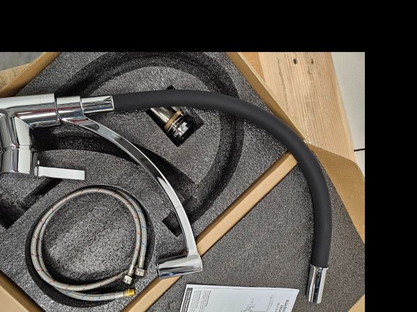 Keukenkraan 40 x 25 cm chroom met zwart rubberen uitloop en beweegbare sproeikop - Afbeelding 3