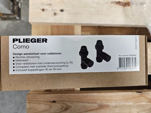 Comodesign radiator aansluitset rechtincl. koppeling 15 en 16mm met handbediende knopmat zwart - Afbeelding 2