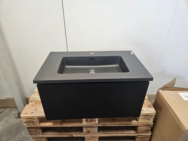 Badmeubel mat zwart met frees en antraciet wastafel 80 x 48 cm - Afbeelding 4