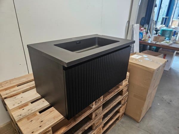 Badmeubel mat zwart met frees en antraciet wastafel 80 x 48 cm - Afbeelding 5