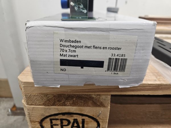 Wiesbaden douchegoot met flens en rooster 70 x 7 cm mat zwart - Afbeelding 3