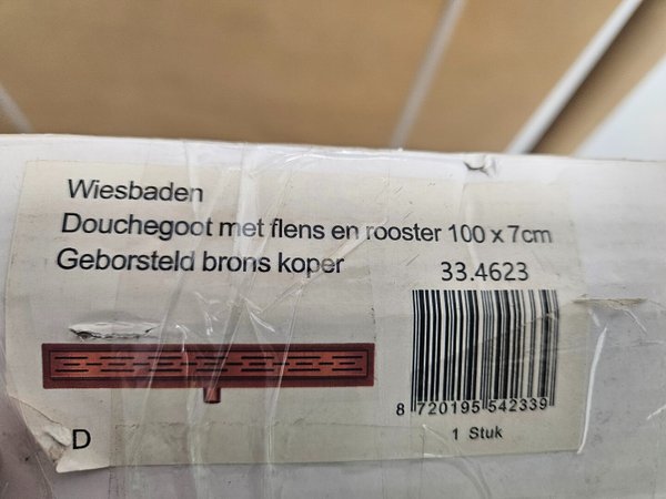 Wiesbaden douchegoot met flens en rooster 100 x 7 cm geborsteld brons koper - Afbeelding 2