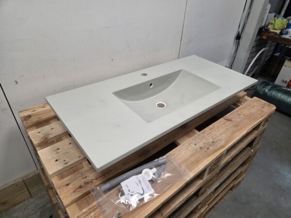 Wastafel – 101 x 46,5 cm – Mat Grijs – Polybeton – 1 Kraangat – Schade