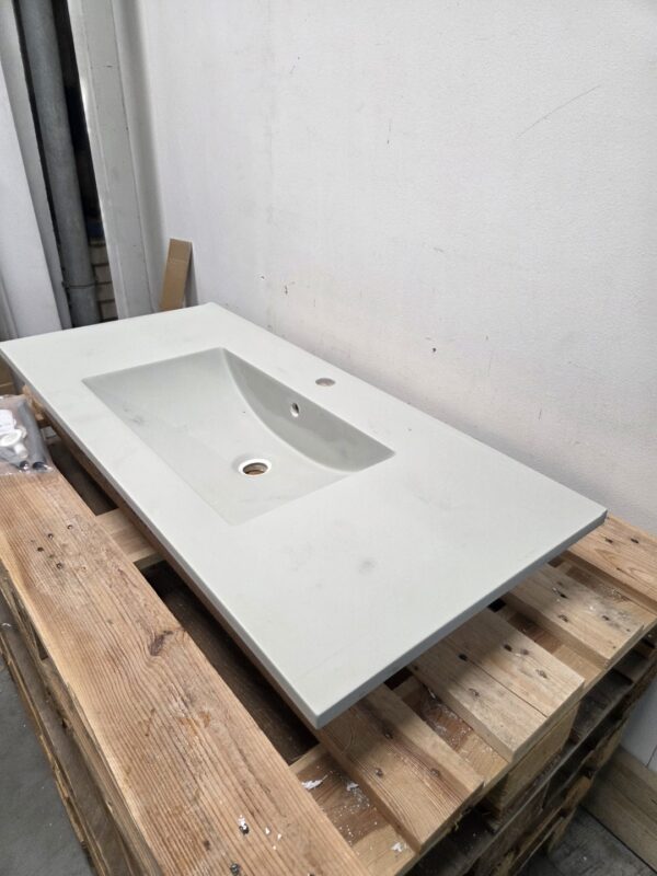 Wastafel – 101 x 46,5 cm – Mat Grijs – Polybeton – 1 Kraangat – Schade - Afbeelding 3