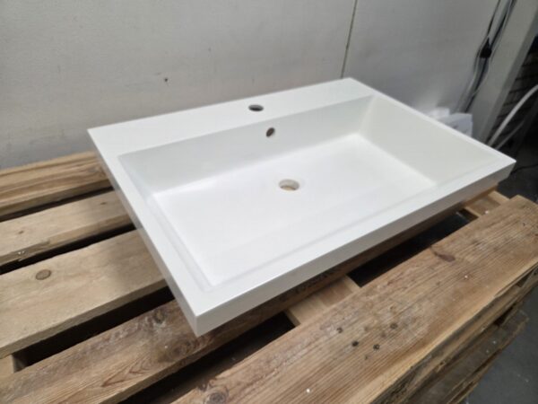 Wastafel 70 x 48 cm glans wit polybeton met 1 kraangat en centrale afvoer - Afbeelding 2