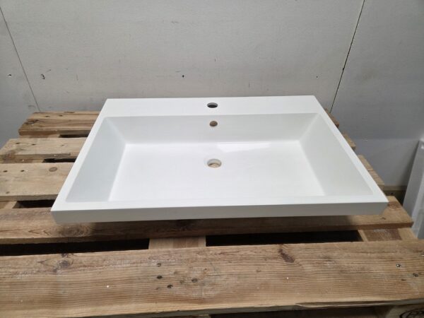 Wastafel 70 x 48 cm glans wit polybeton met 1 kraangat en centrale afvoer - Afbeelding 3