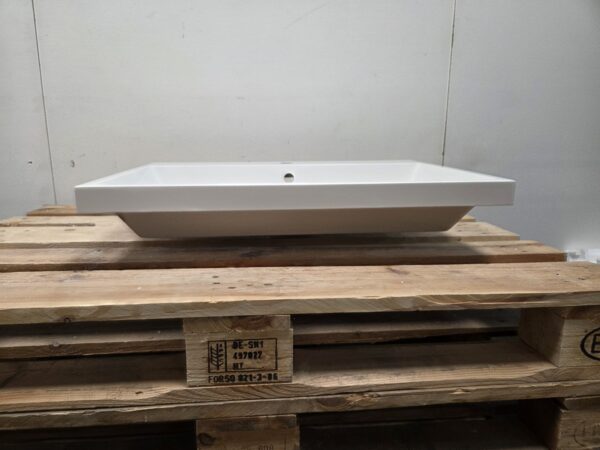 Wastafel 70 x 48 cm glans wit polybeton met 1 kraangat en centrale afvoer - Afbeelding 4