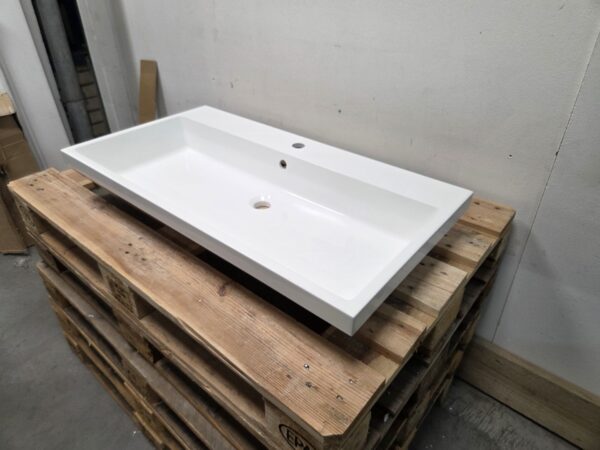 Wastafel 90,5 x 48 cm glans wit polybeton met 1 kraangat