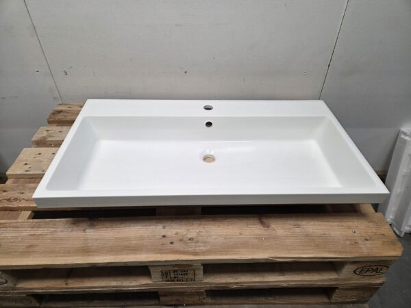 Wastafel 90,5 x 48 cm glans wit polybeton met 1 kraangat - Afbeelding 3