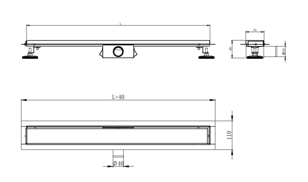 Douchegoot 40 cm RVS – Inclusief Standaard Rooster, Stelpoten, Verloopmof en Kimband - Afbeelding 3