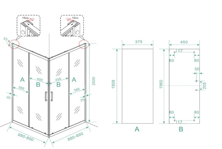 Wiesbaden Douchecabine Skyline – Hoekinstap – 90 x 90 x 200 cm – Helder Glas – Mat Zwart - Afbeelding 3